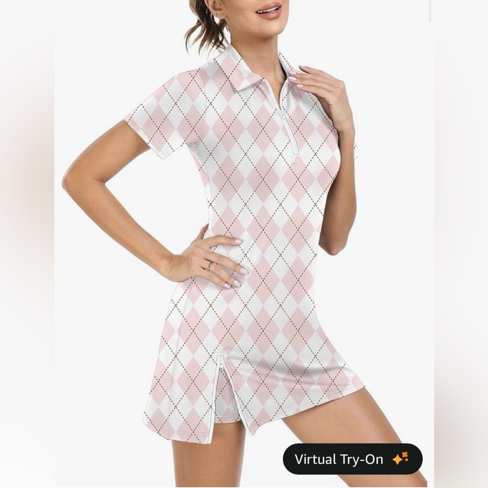 Pink & White Argyle Polo Dress